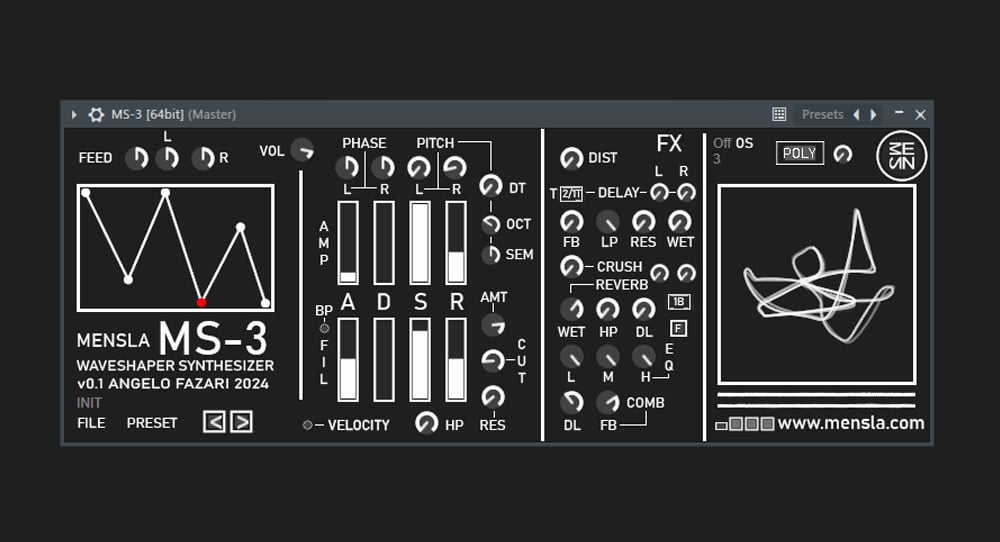 Mensla launches FREE MS-3 waveshaper synthesizer with integrated effects