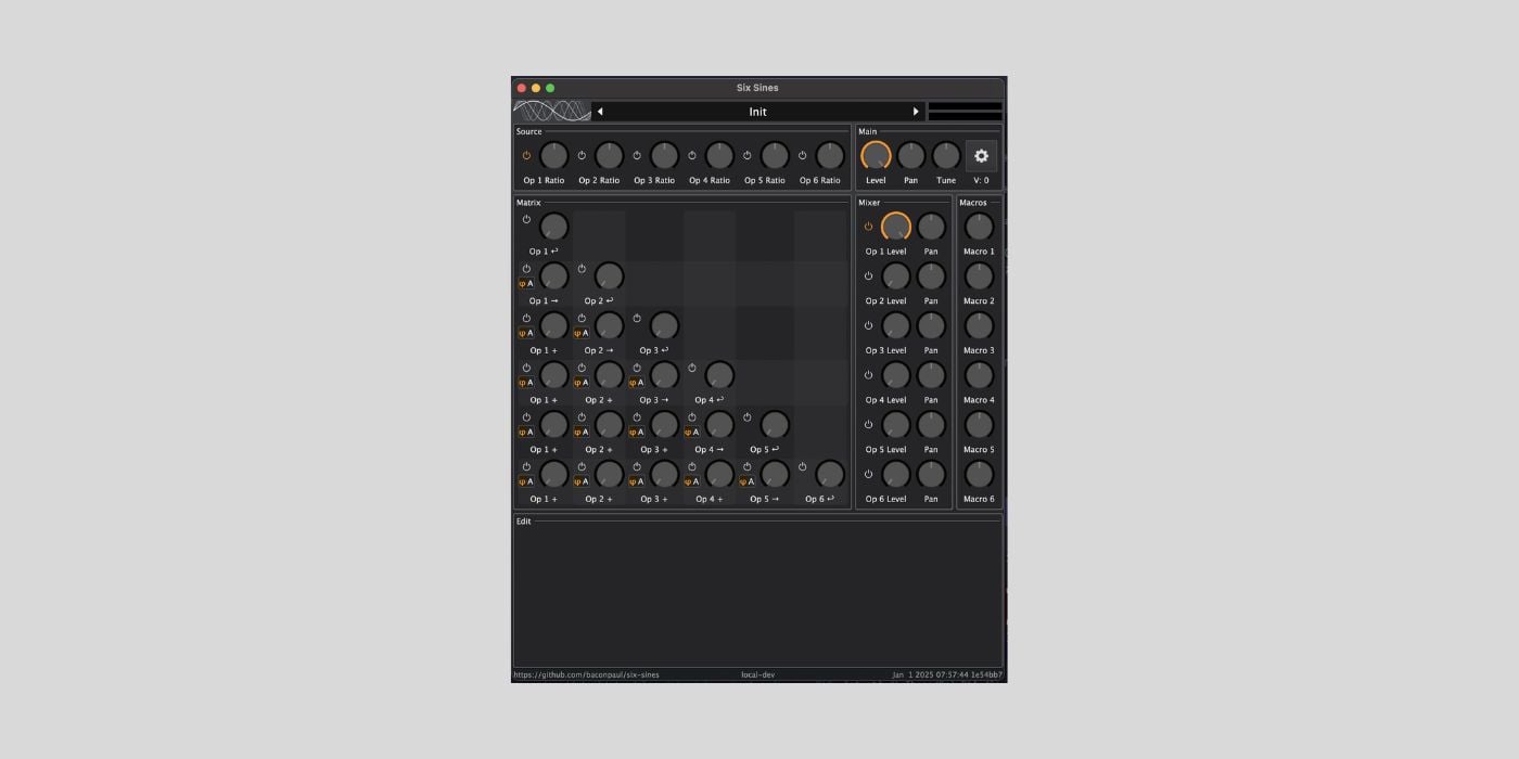 BaconPaul releases Six Sines, an Open-Source TX81Z-inspired FM synth plugin